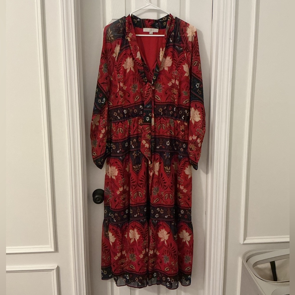 LOFT Red Floral Maxi Dress Sz L